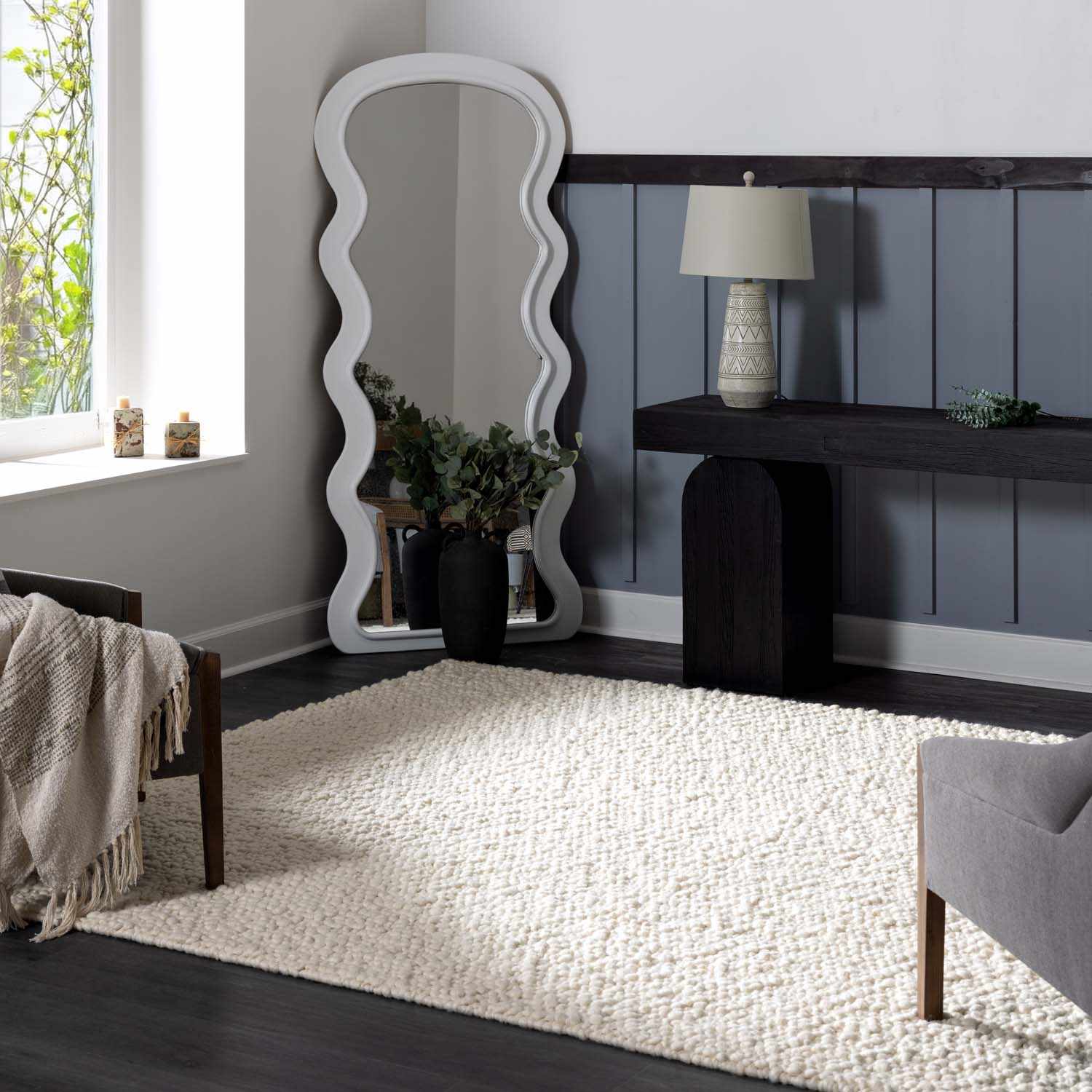 Rockfish Ivory Premium Woven Wool Rug