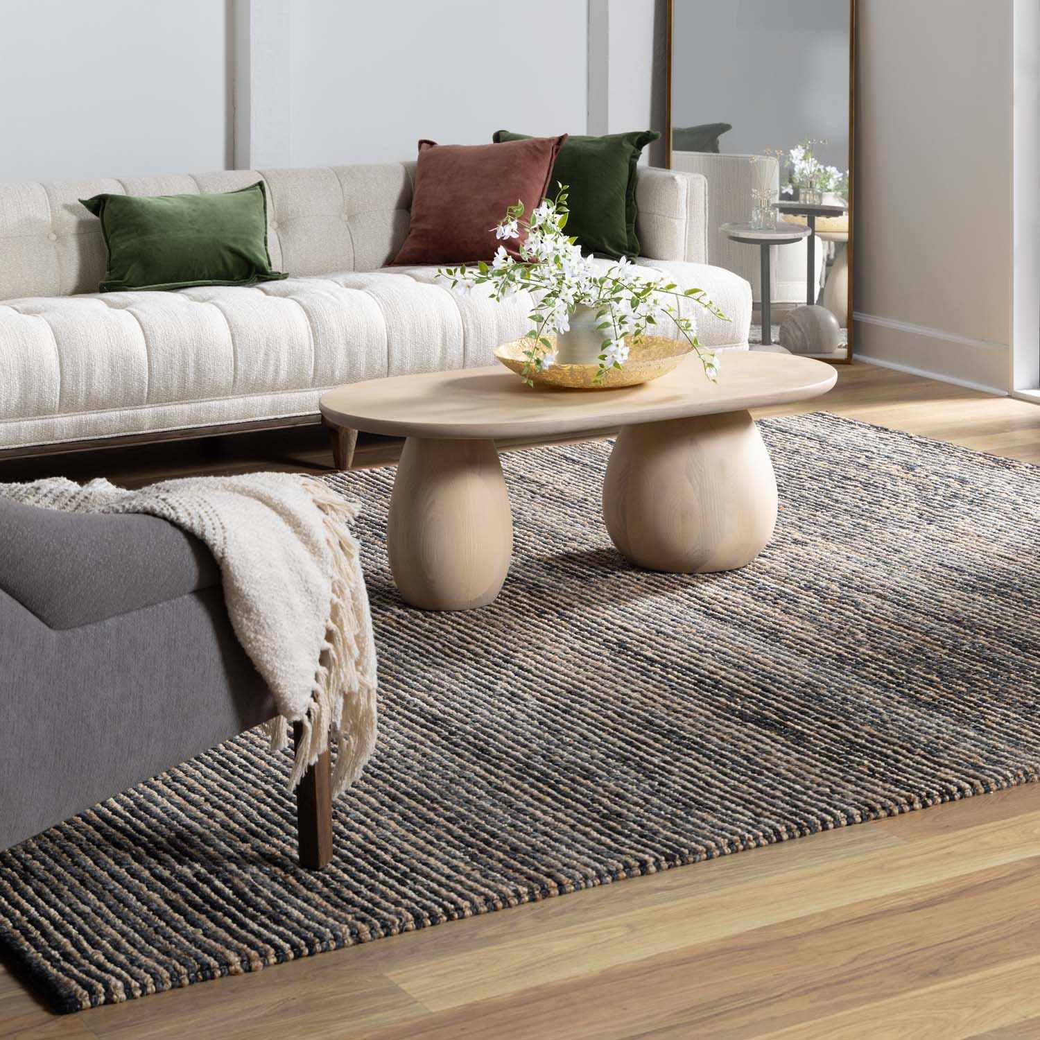Merel Charcoal & Beige Hand Woven Area Rug